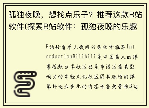 孤独夜晚，想找点乐子？推荐这款B站软件(探索B站软件：孤独夜晚的乐趣续篇)